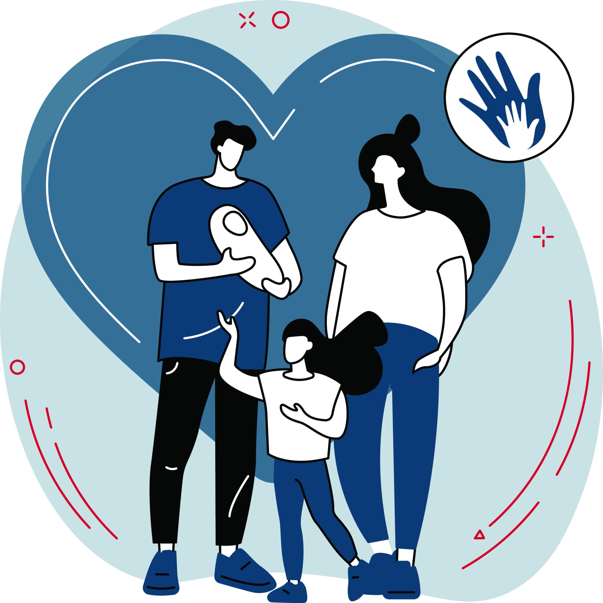 Glückliche Familie mit Kindern - Kitaplatz erfolgreich gesichert